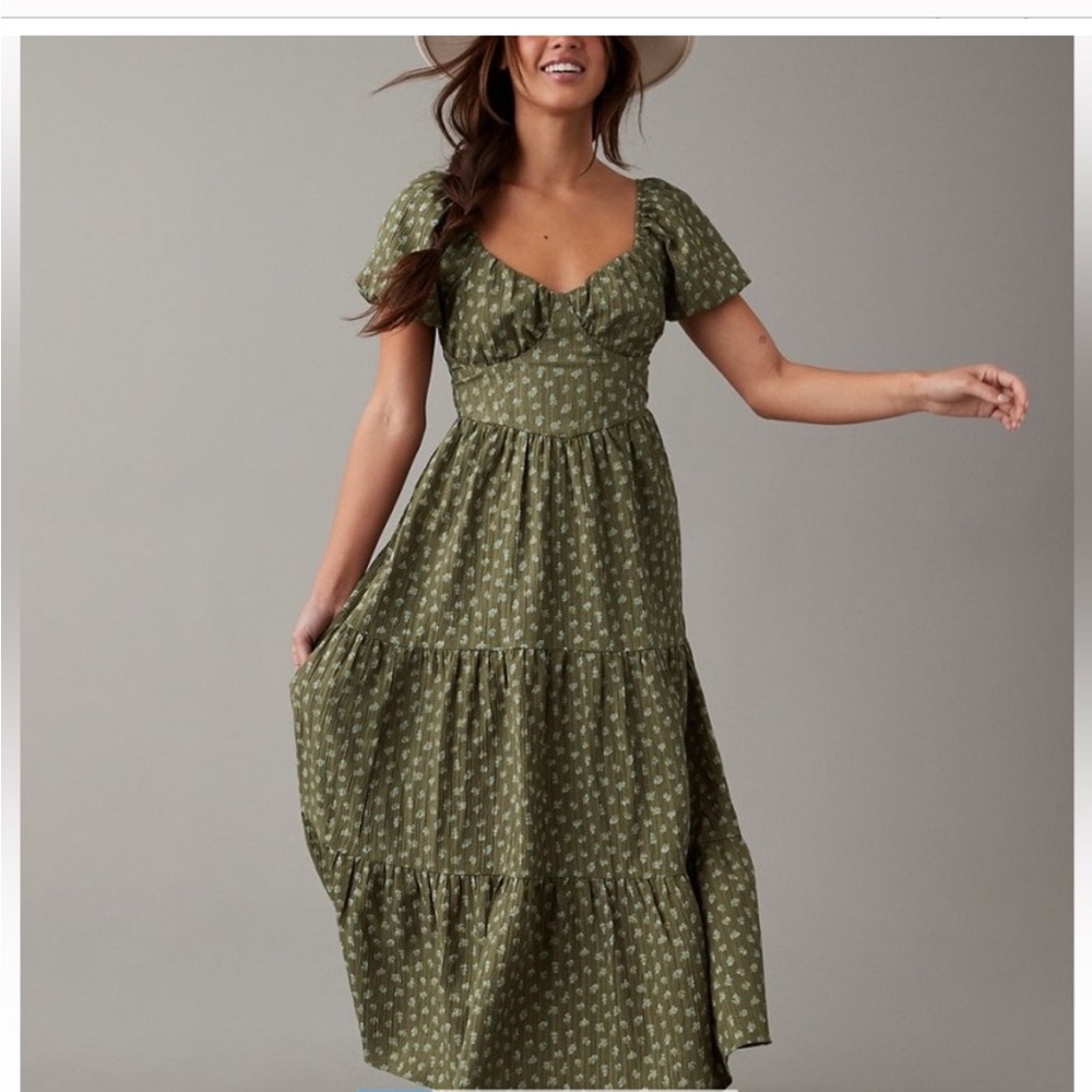 AE Floral Open Back Corset Midi Dress